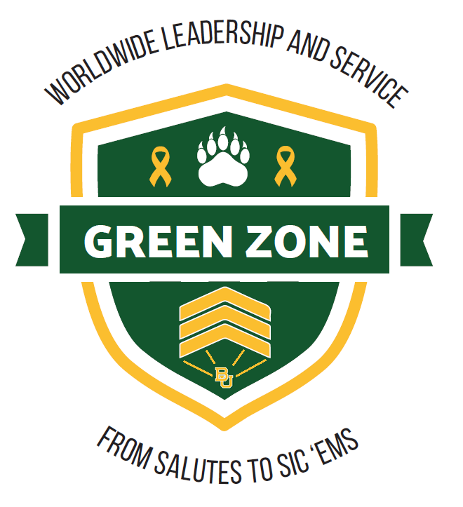 Green Zone shield, worldwide leadership and service, from salutes to sic 'ems